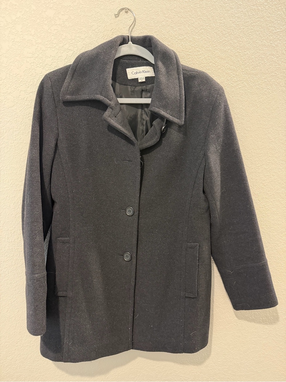 Calvin Klein Women's Dark Gray Wool-Blend Pea Coat